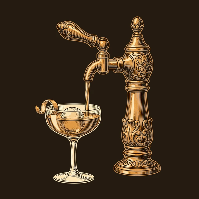 Illustrazione incisa di un cocktail alla spina