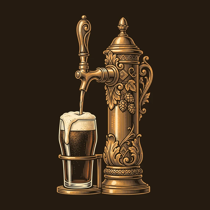 Illustrazione incisa di una spina della birra